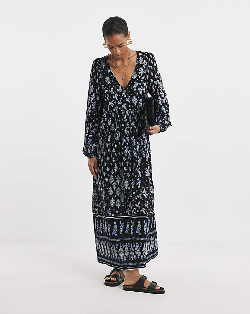 New In - Border Print Batwing Maxi Dress