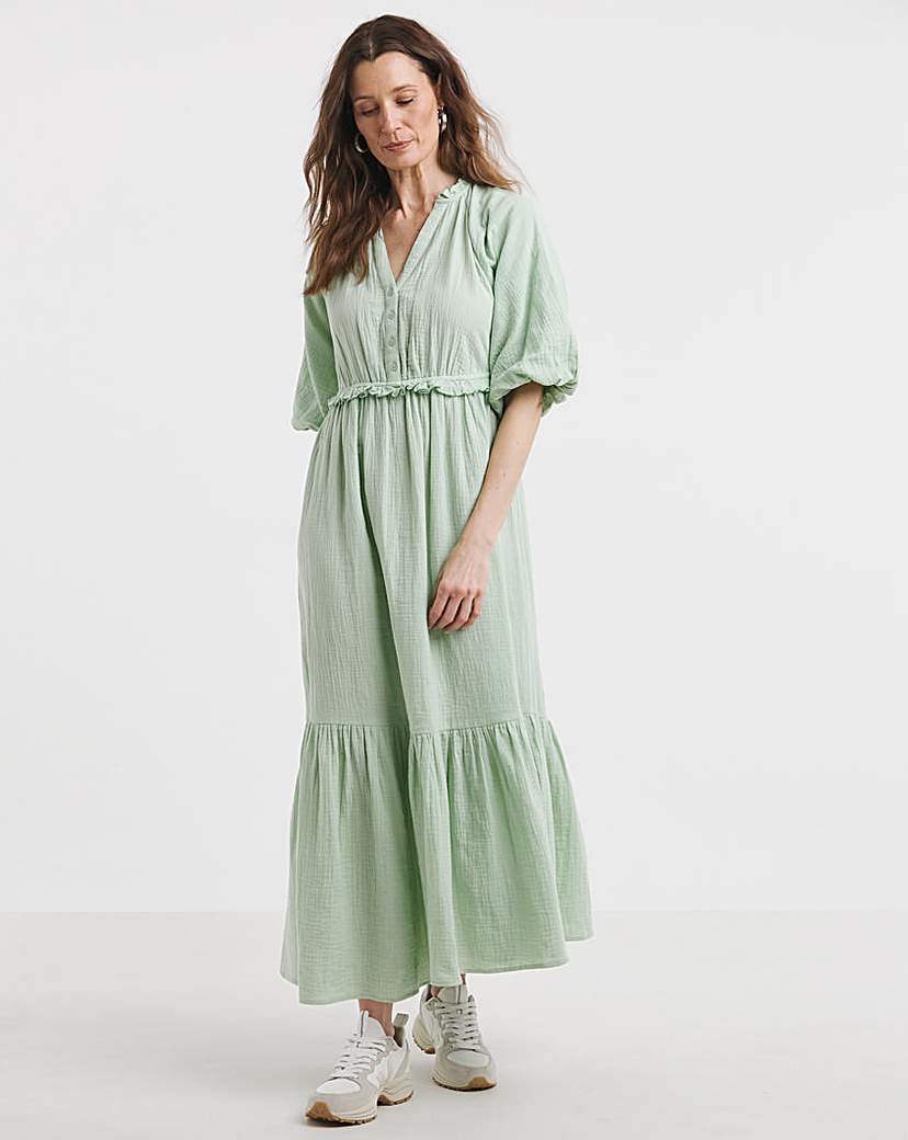 New In - Bubble Sleeve Cheesecloth Maxi Dress