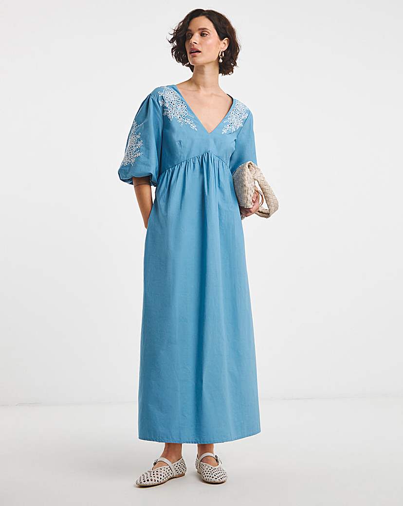 Embroidered Puff Sleeve Dress