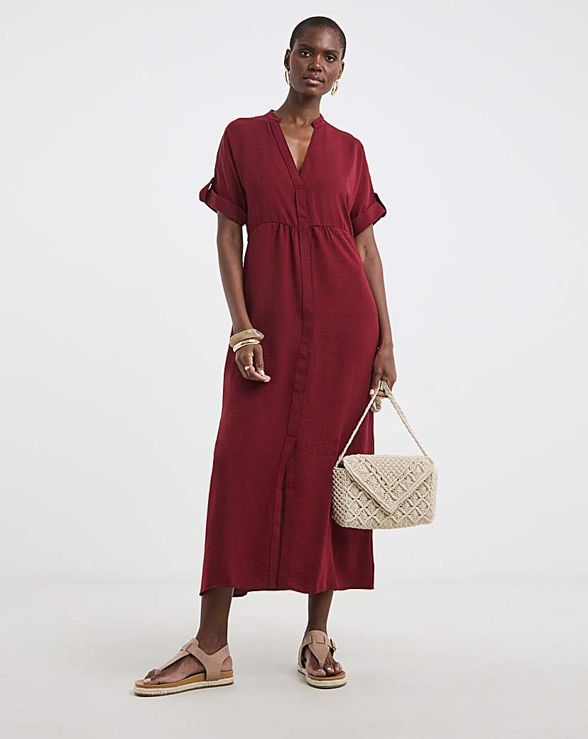 New In - Collarless Placket Detail Smock Dress