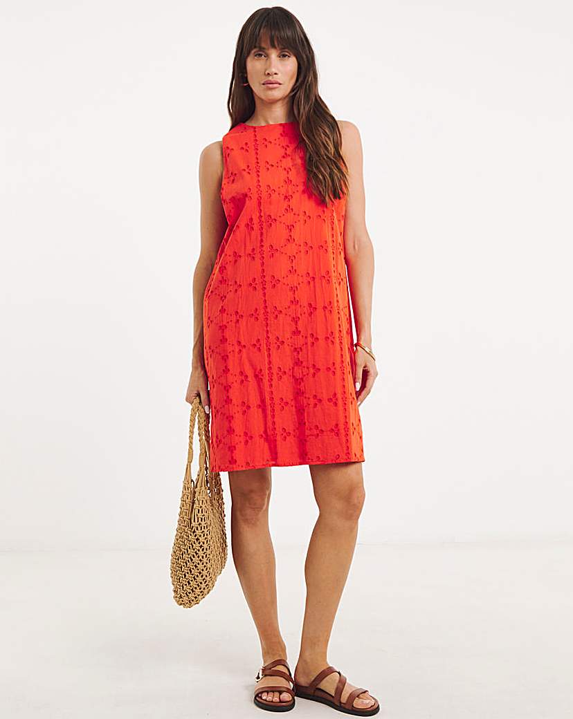 Broderie Sleeveless Shift Dress