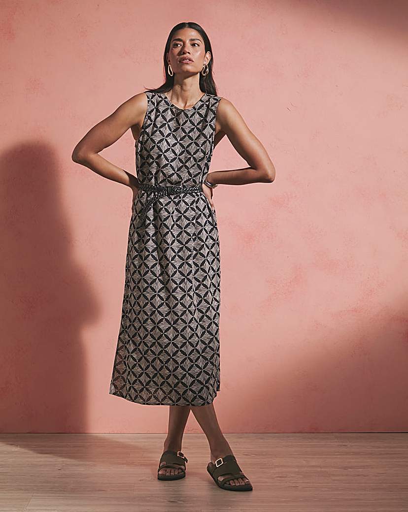 Linen Mix Midi Shift Dress