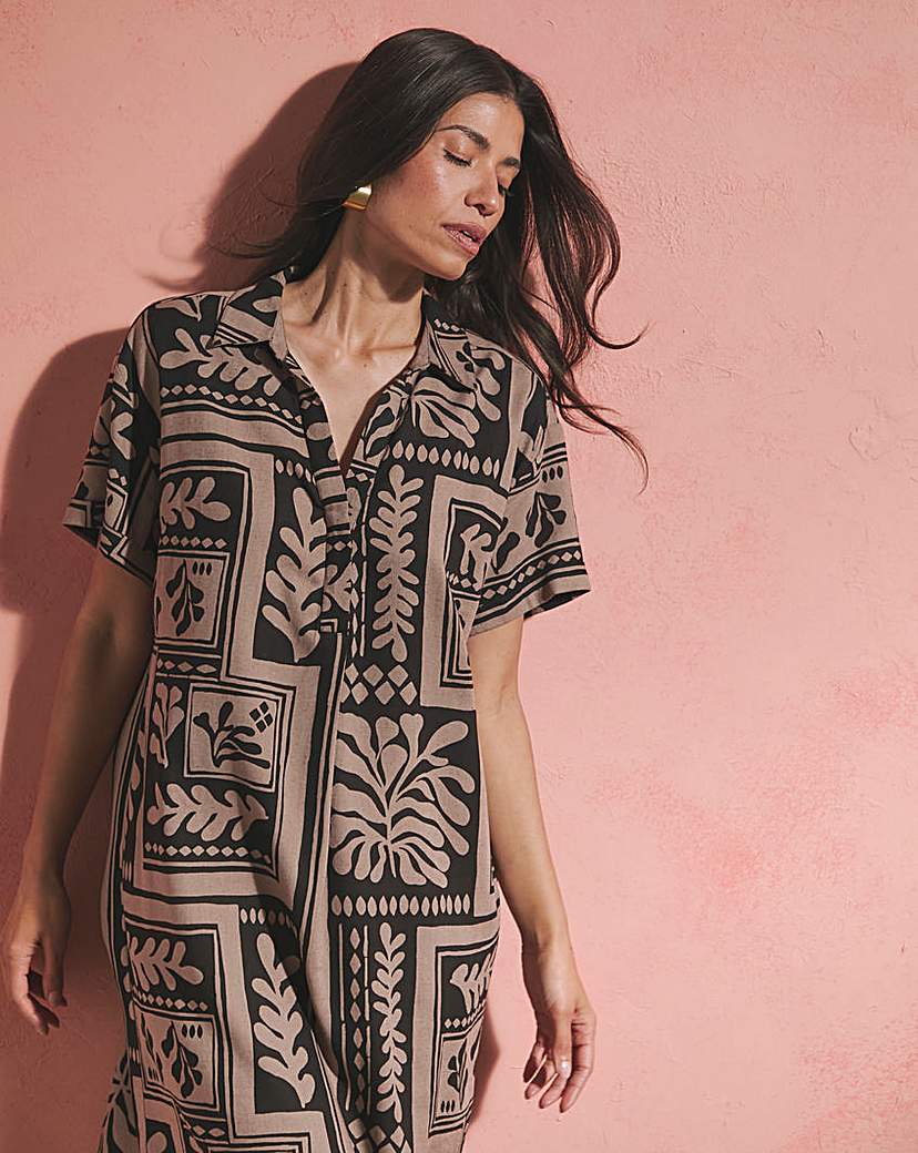 Linen Mix Collared Tunic Dress