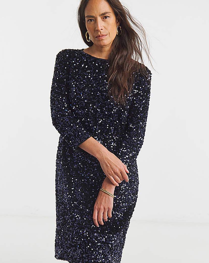 New In - Bow Back Velvet Sequin Shift Dress