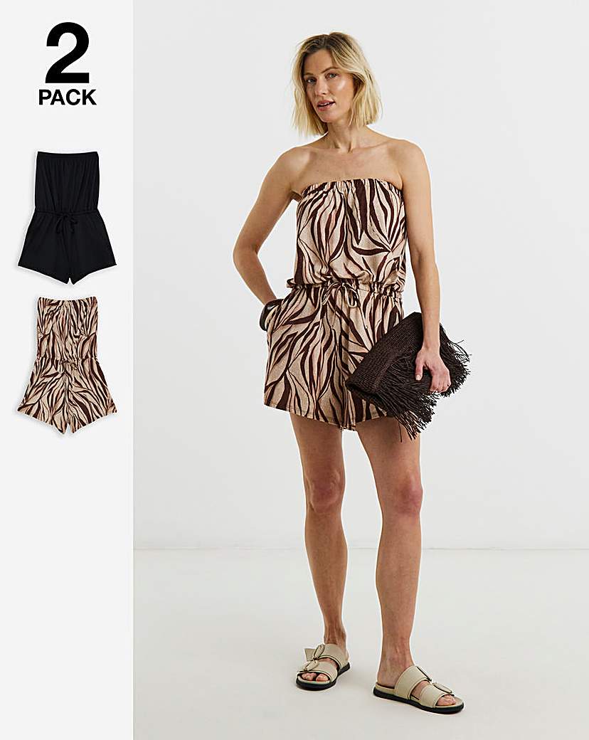 2 Pack Bandeau Playsuits Animal Print - JD Williams - Size: 8