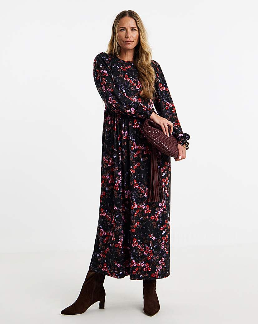 Soft Touch Shirred Cuff Midi Dress