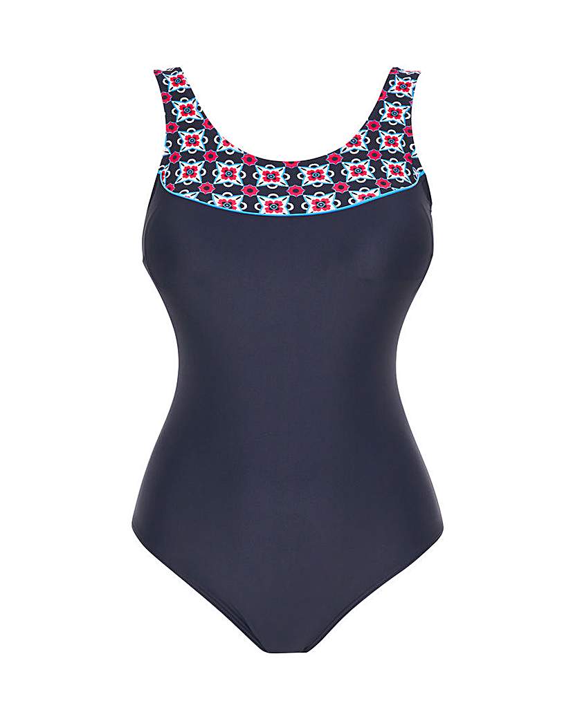 Sports Scoop Neck Swimsuit - Tile print - Size 10 - Women's