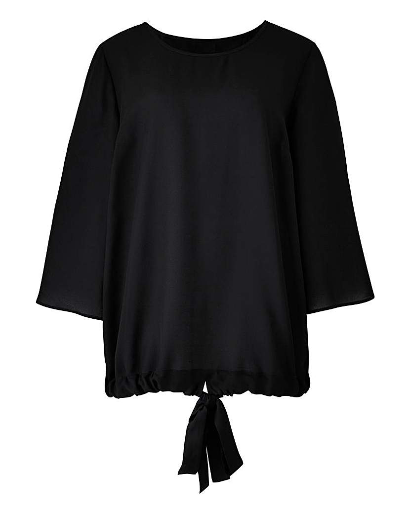 Image of Black Kimono Sleeve Tie Back Top