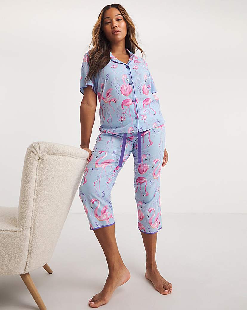 Cyberjammies Crop Pyjama Set Flamingo Pt - Blue Mix