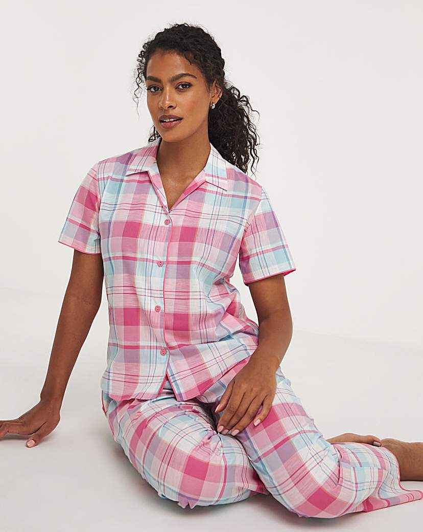 Cyberjammies Woven Check PJ Set Pink Mix