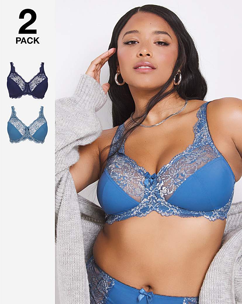 2 Pack Ella Lace Full Cup Wired Bras