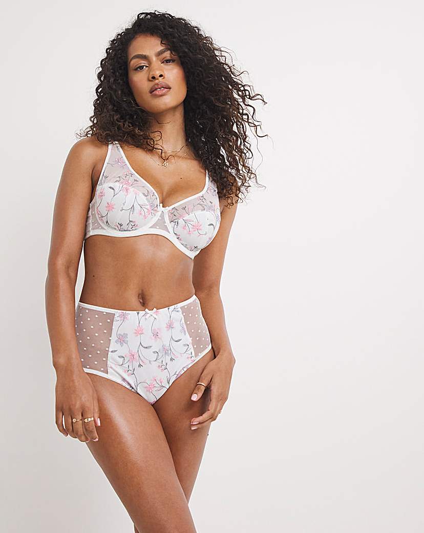 Amy Floral Embroidery & Spot Mesh Bra
