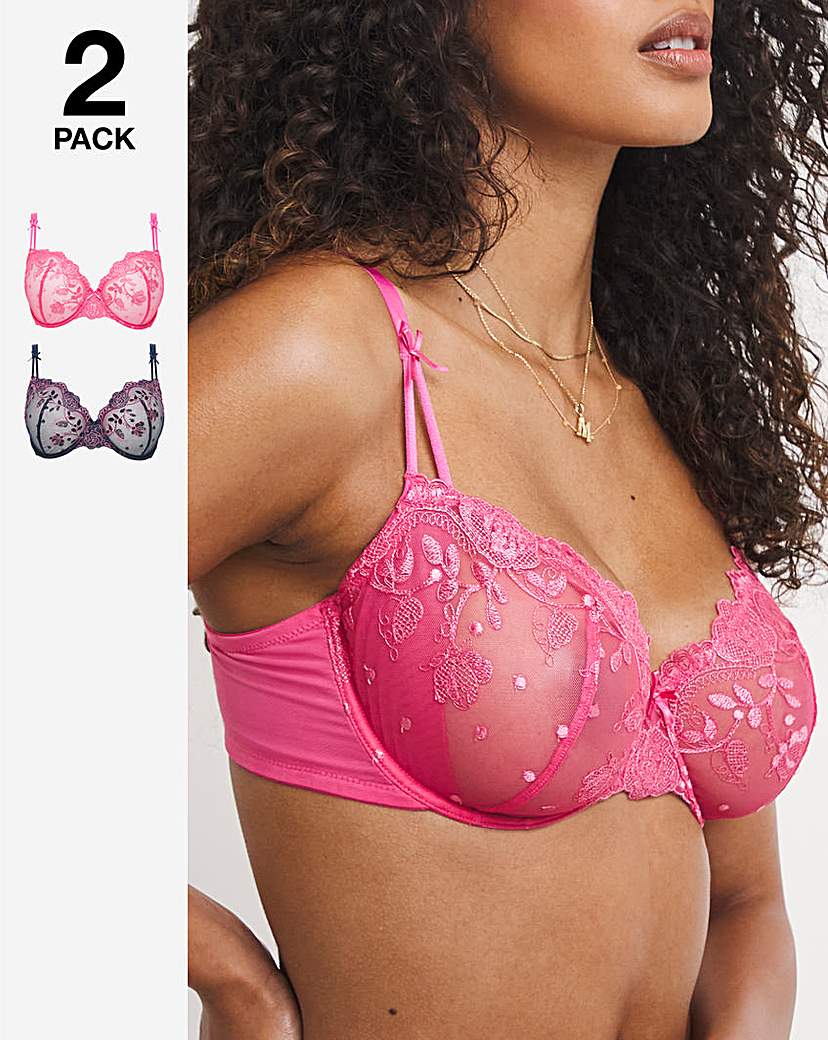 2 Pack Emily Everyday Embroidered Bras