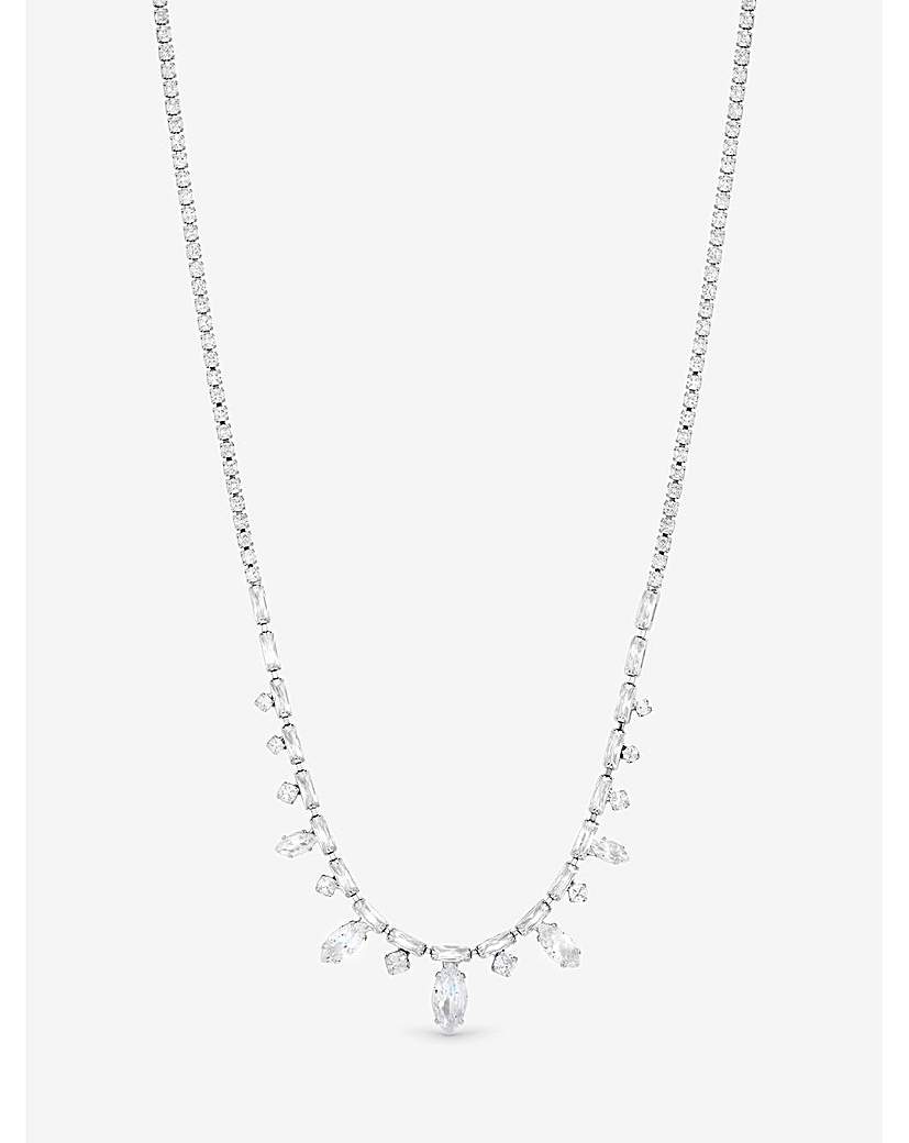 New In - Rhodium Plated CZ Stone Drop Necklace