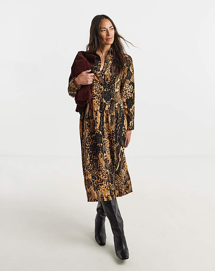 Printed Corset Midi Shirt Dress