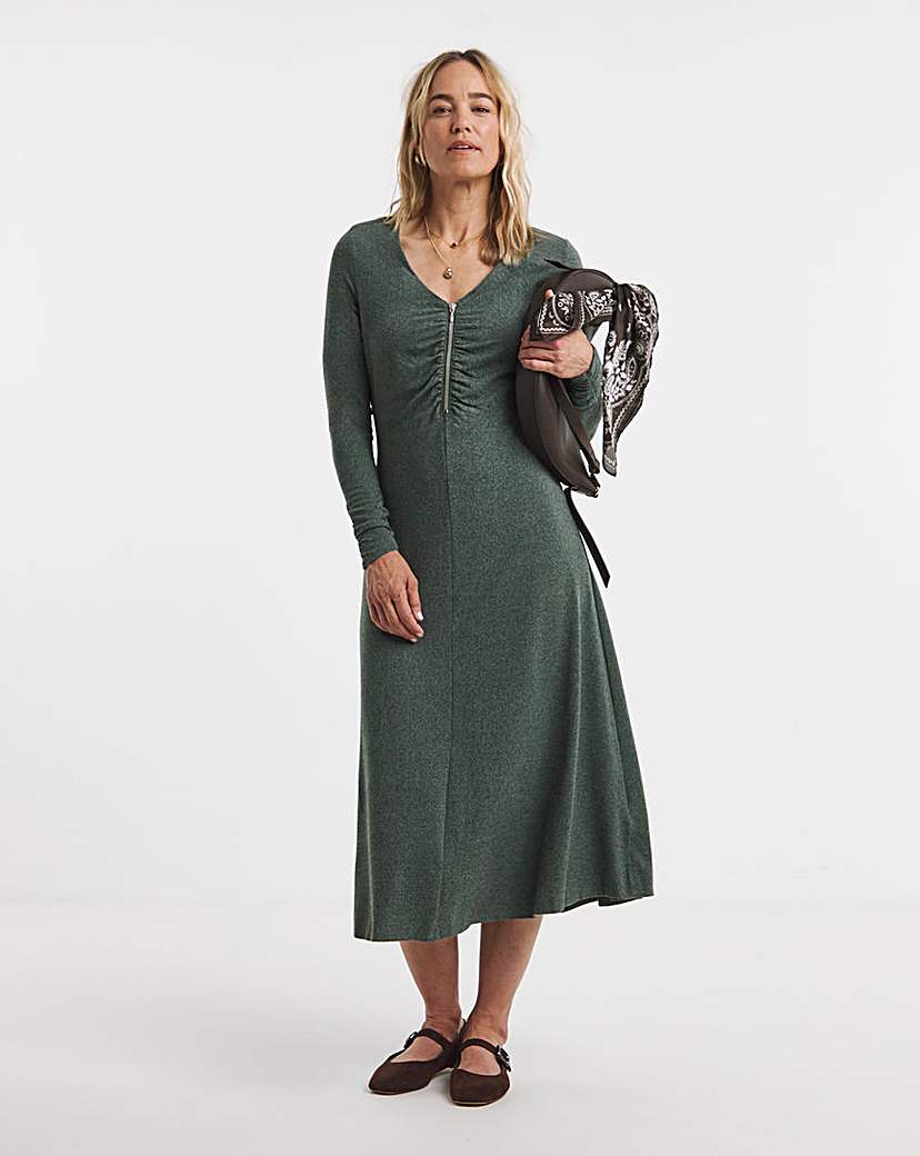 Zip Front Ruched Dress