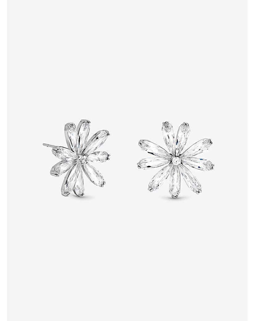 New In - Rhodium Plated CZ Flower Studs