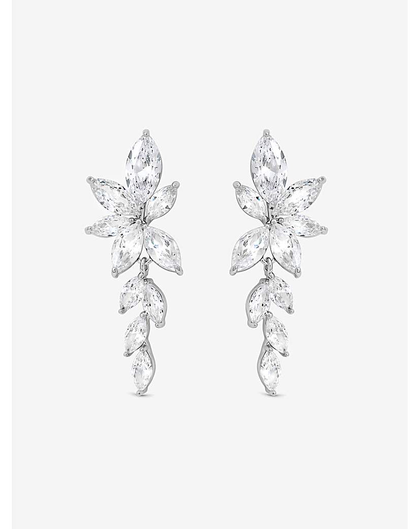 Rhodium Plated Crystal Leaf Earrings