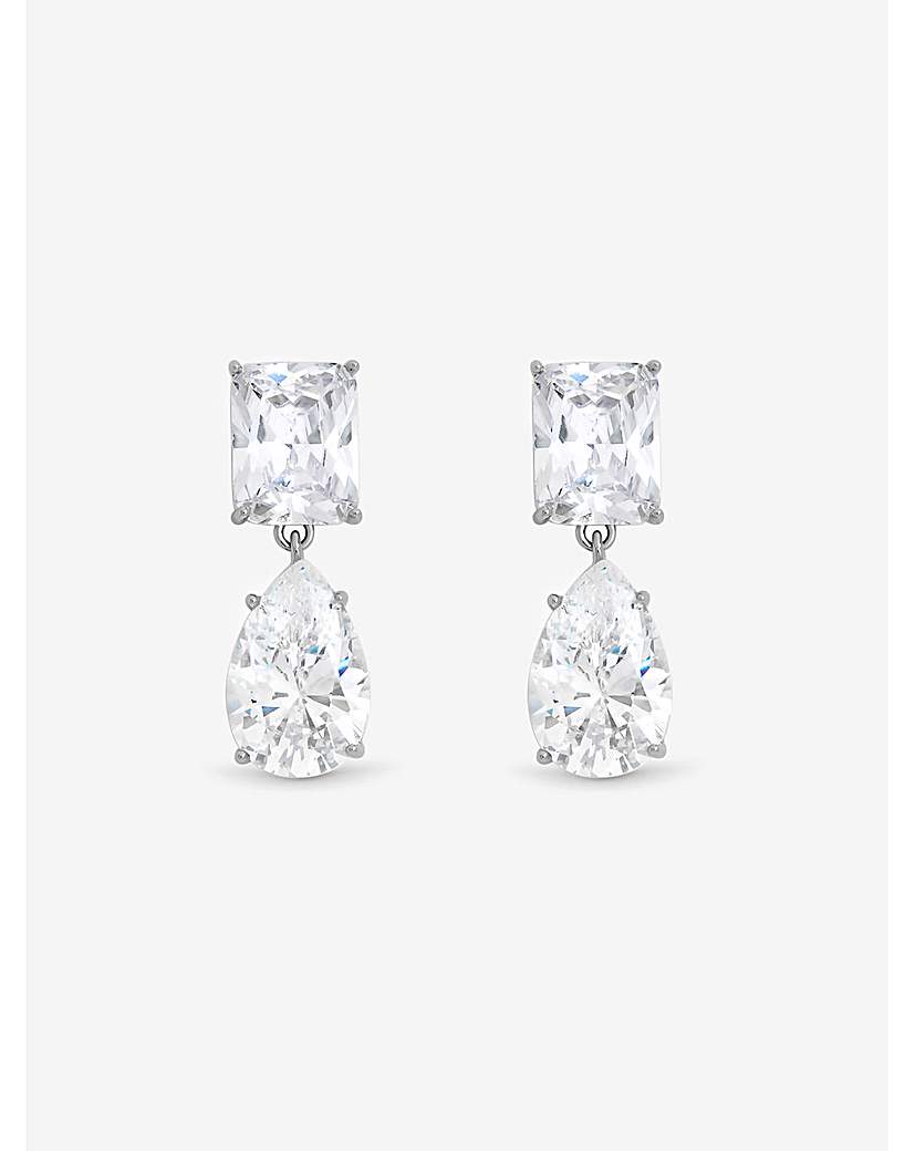 New In - Rhodium Plated Mixed Stone Drop Earrings