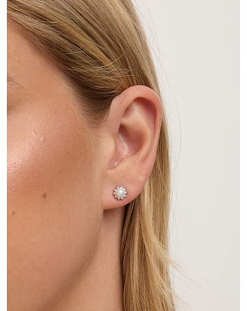 New In - Rhodium Plated Pearl Crystal Earrings