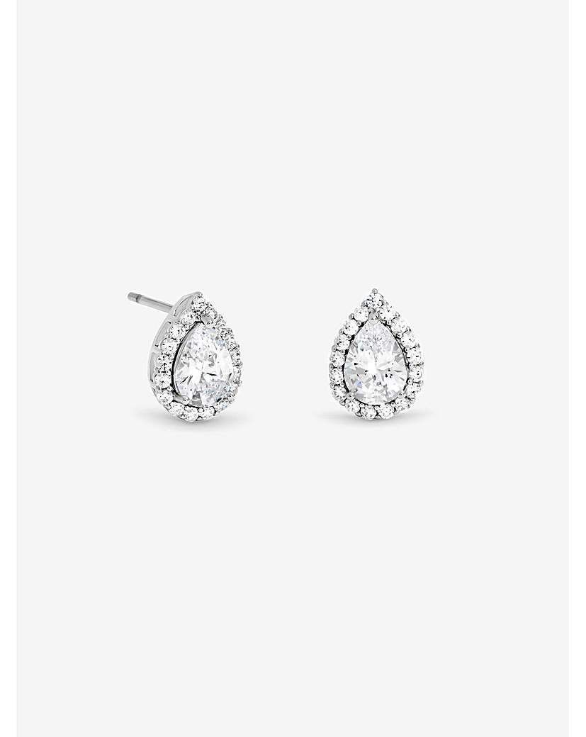New In - Rhodium Plated Pear Halo Stud Earrings