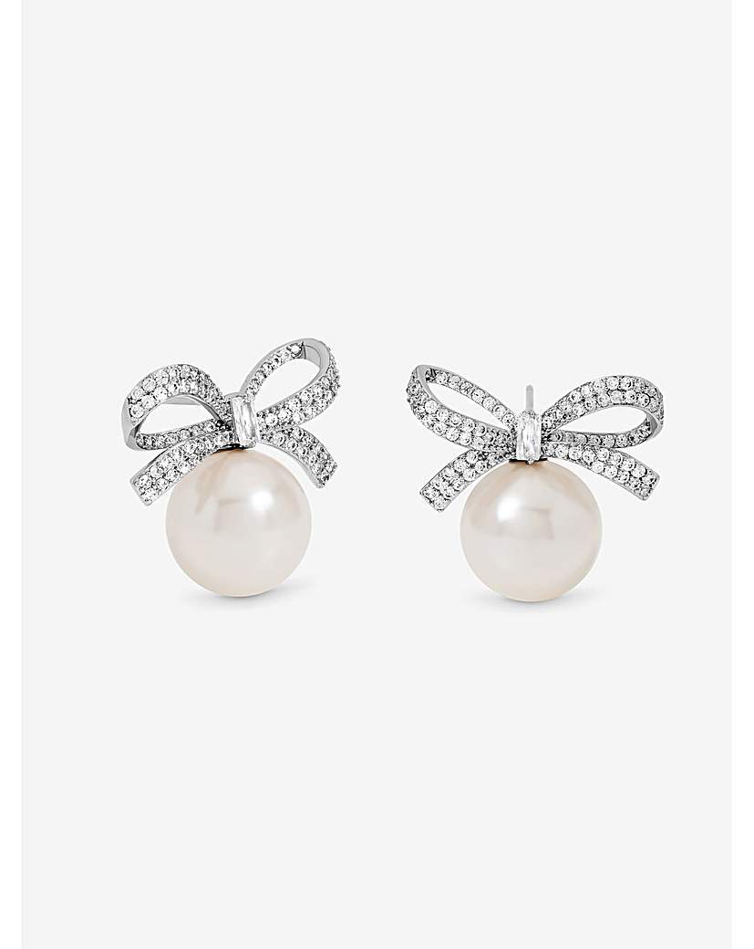 New In - Crystal Bow and Pearl Earrings