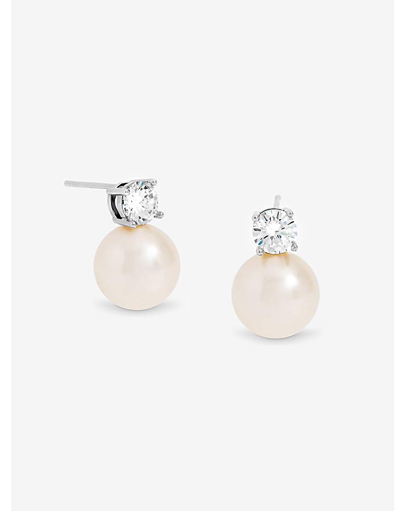 New In - Rhodium Plated Pearl & Crystal Earrings