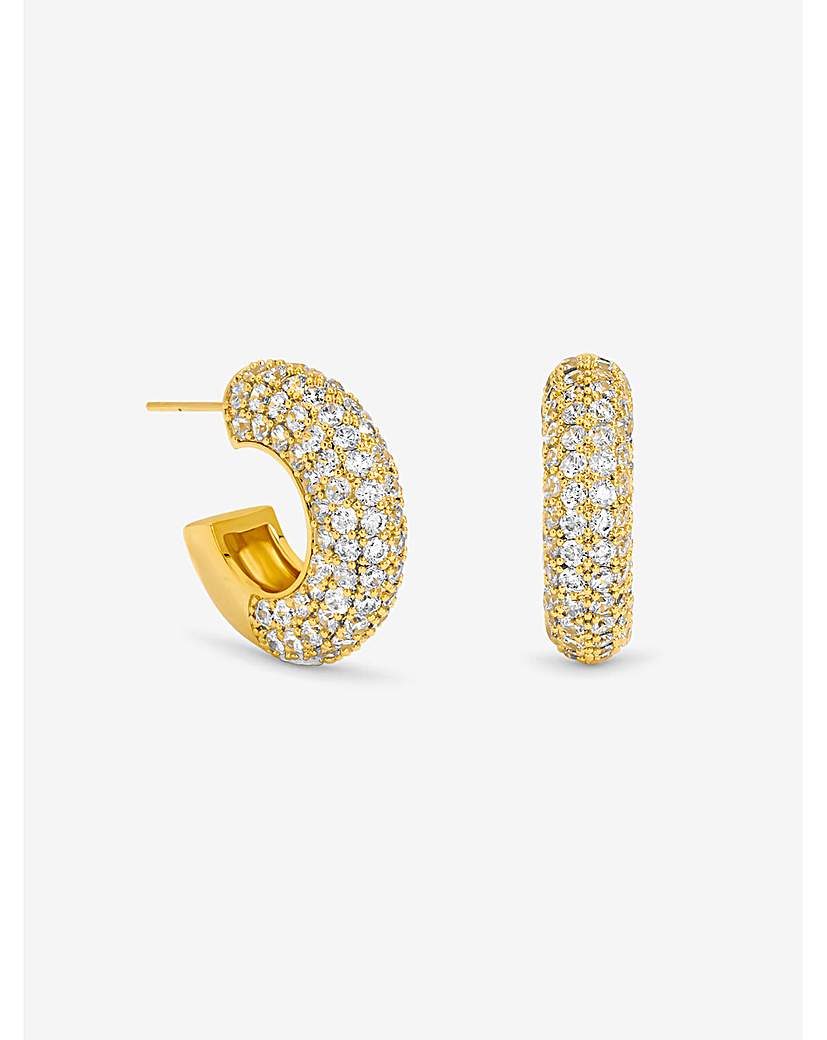 New In - Gold Plated Chubby Pave Hoop Earrings