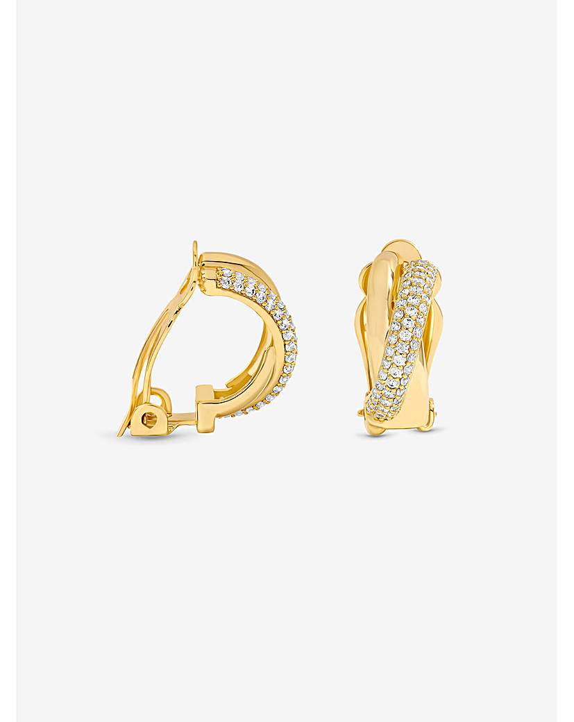 New In - Gold Plated Pave and Hoop Clip Earrings