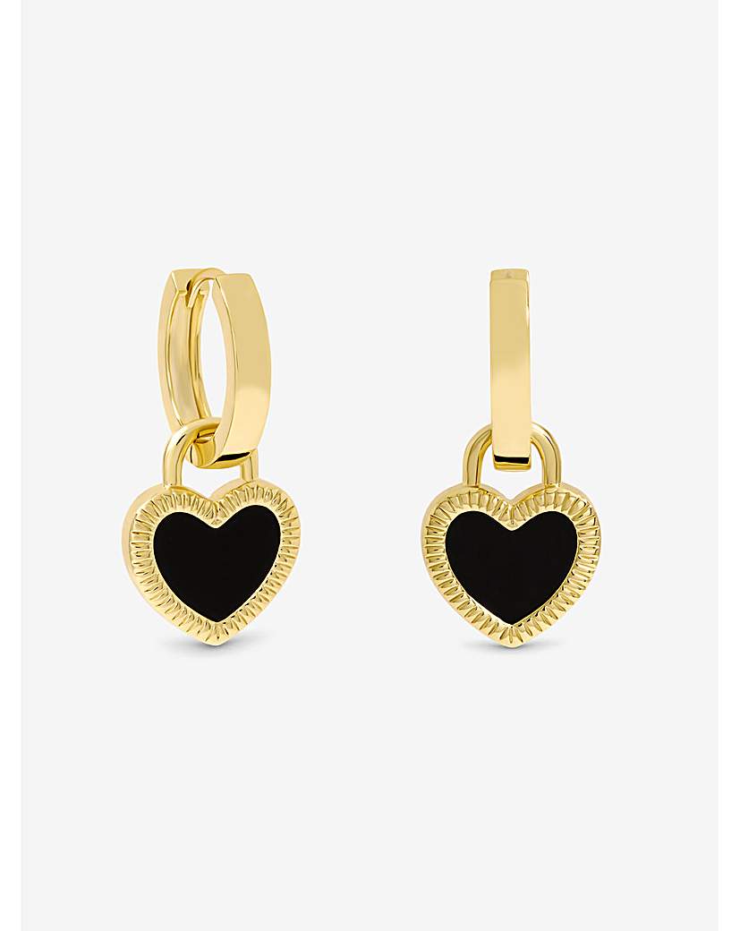 New In - Gold Plated and Jet Enamel Heart Hoops