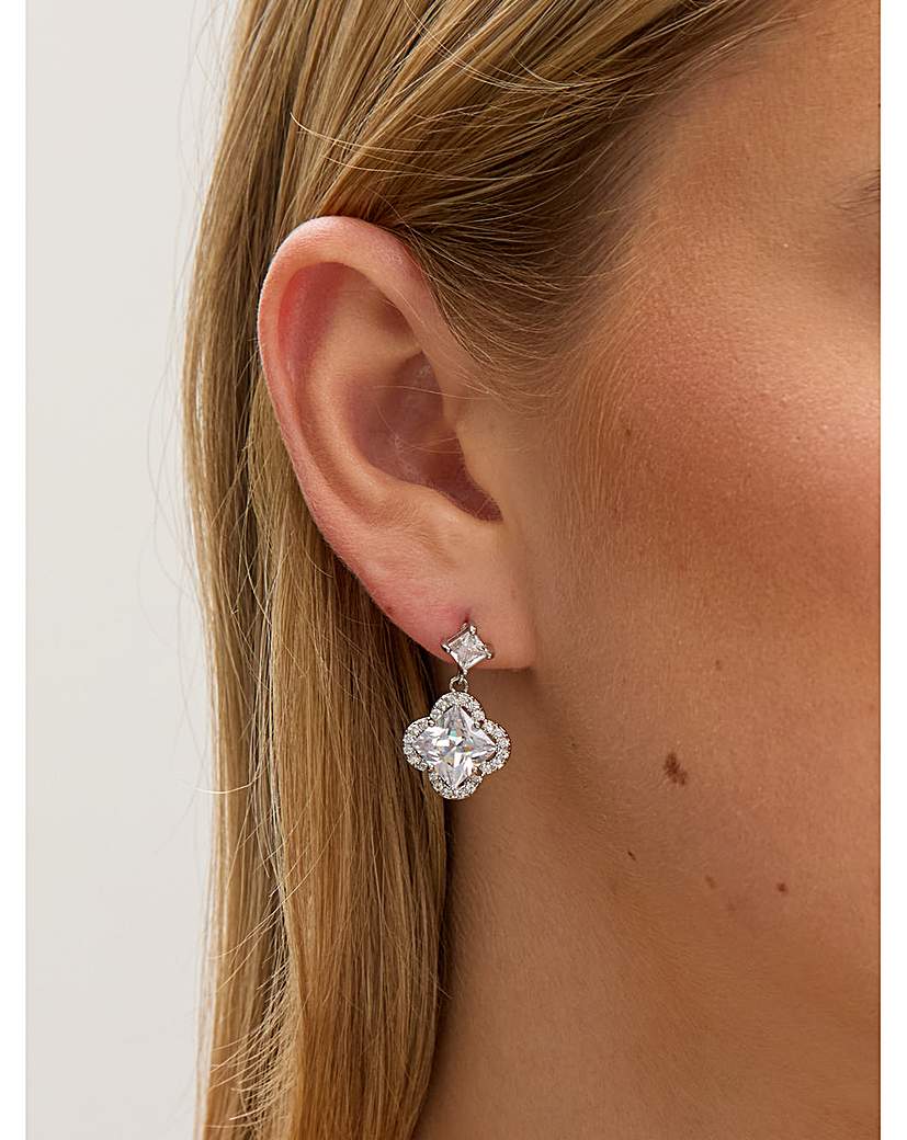 New In - Rhodium Plated and CZ Clover Earrings