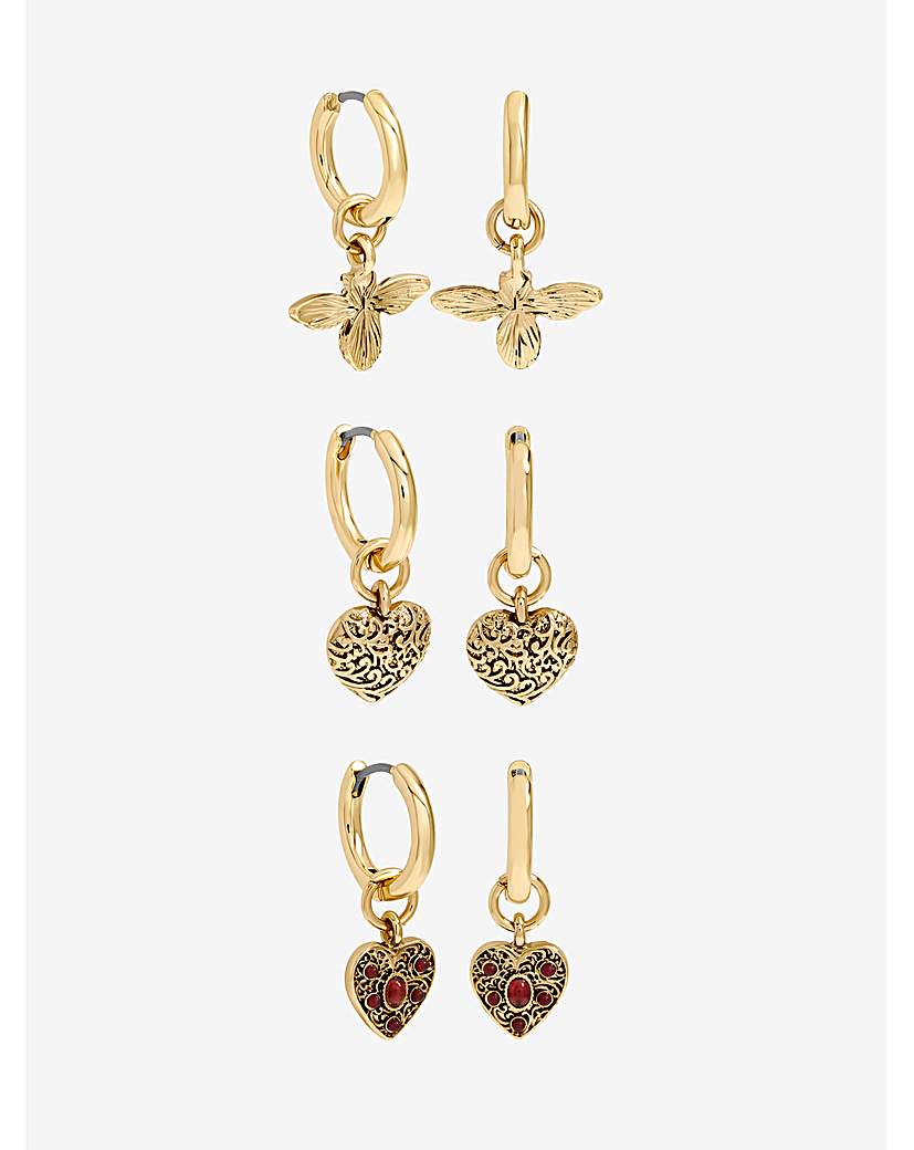 New In - Gold Red Resin Heart Huggies - Pack of 3
