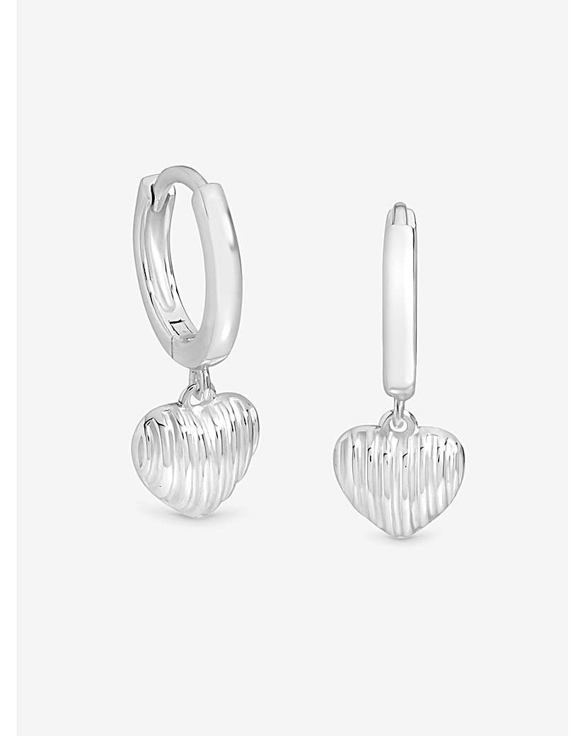 New In - Sterling Silver Ridged Puff Heart Hoops