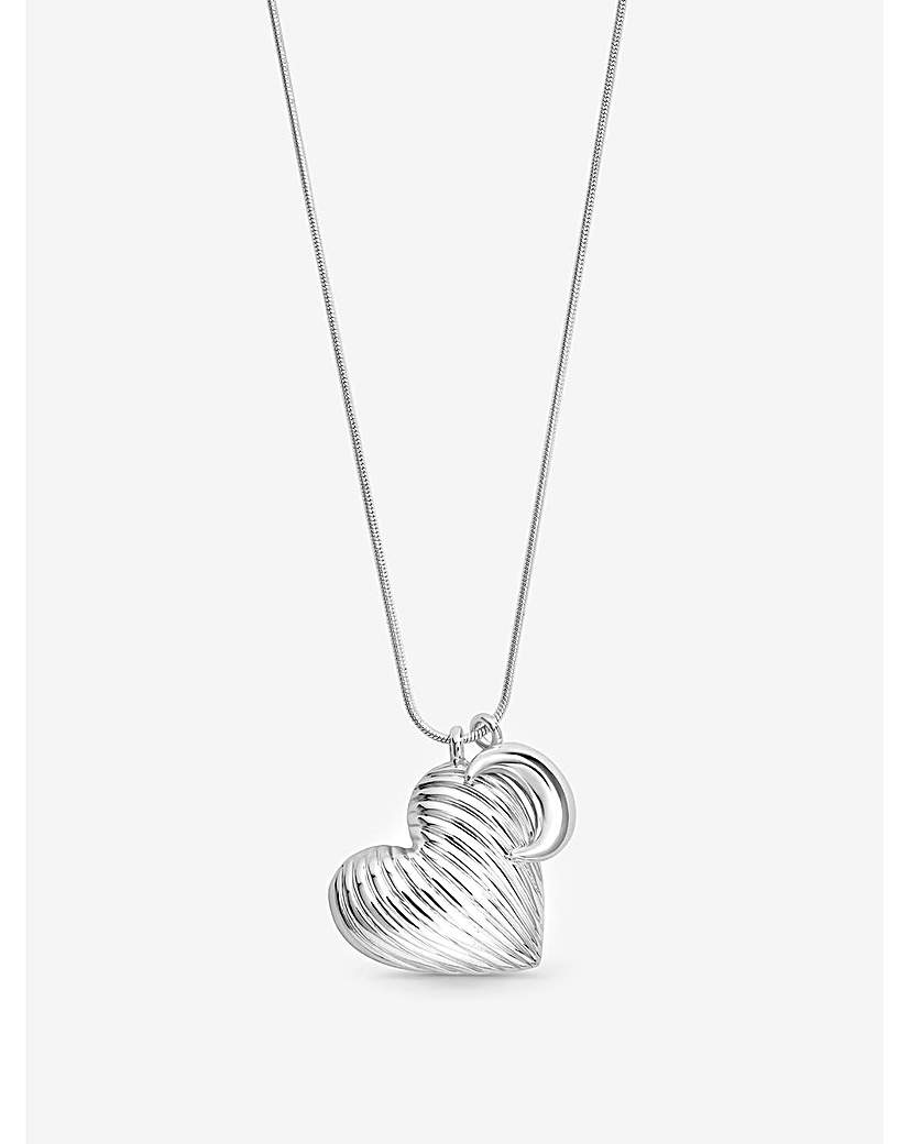 New In - Silver Ridged Heart & Moon Pendant