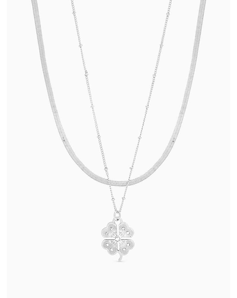 New In - Silver Crystal Clover Double Row Pendant