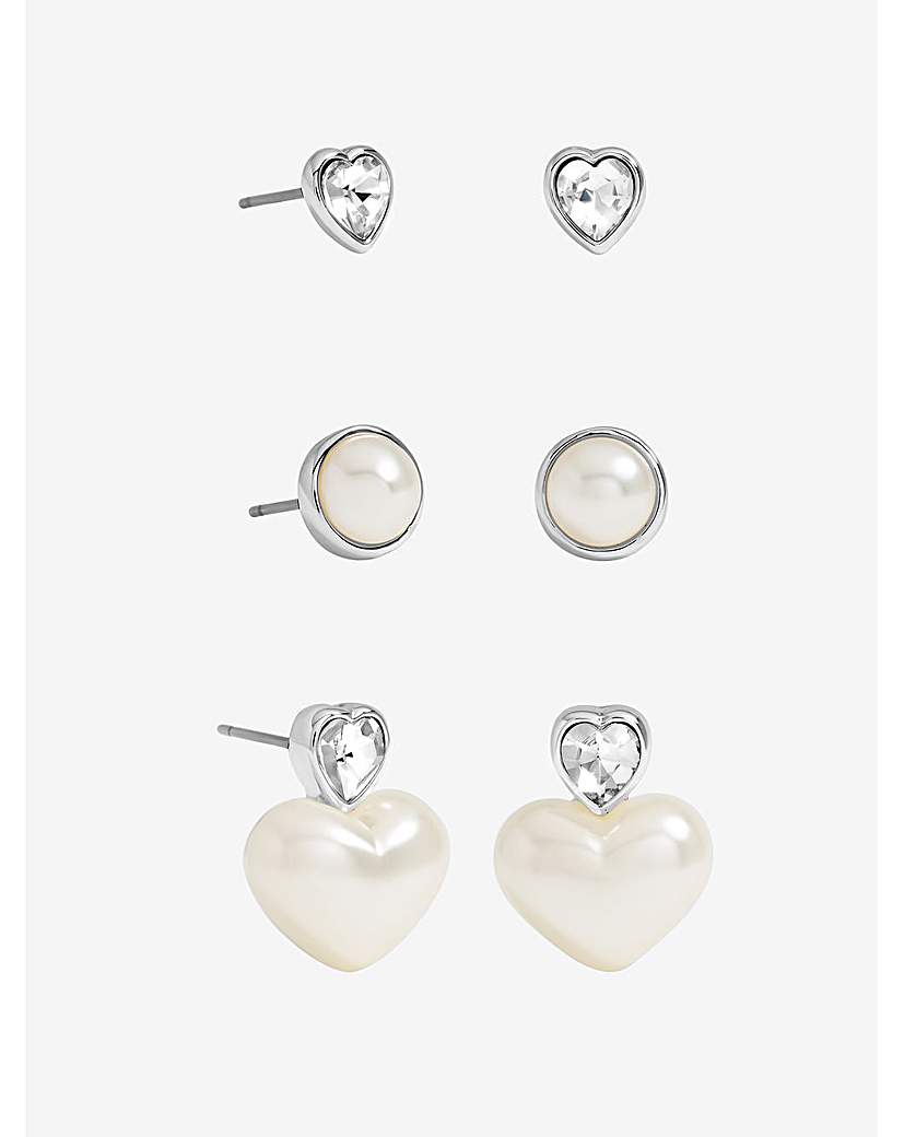 New In - Crystal Pearl Heart Earrings - Pack of 3