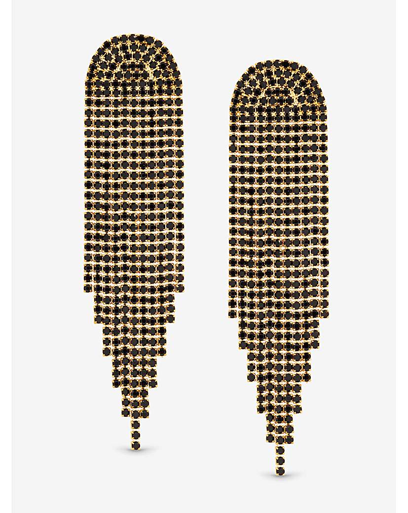 Gold & Jet Crystal Tassel Drop Earrings