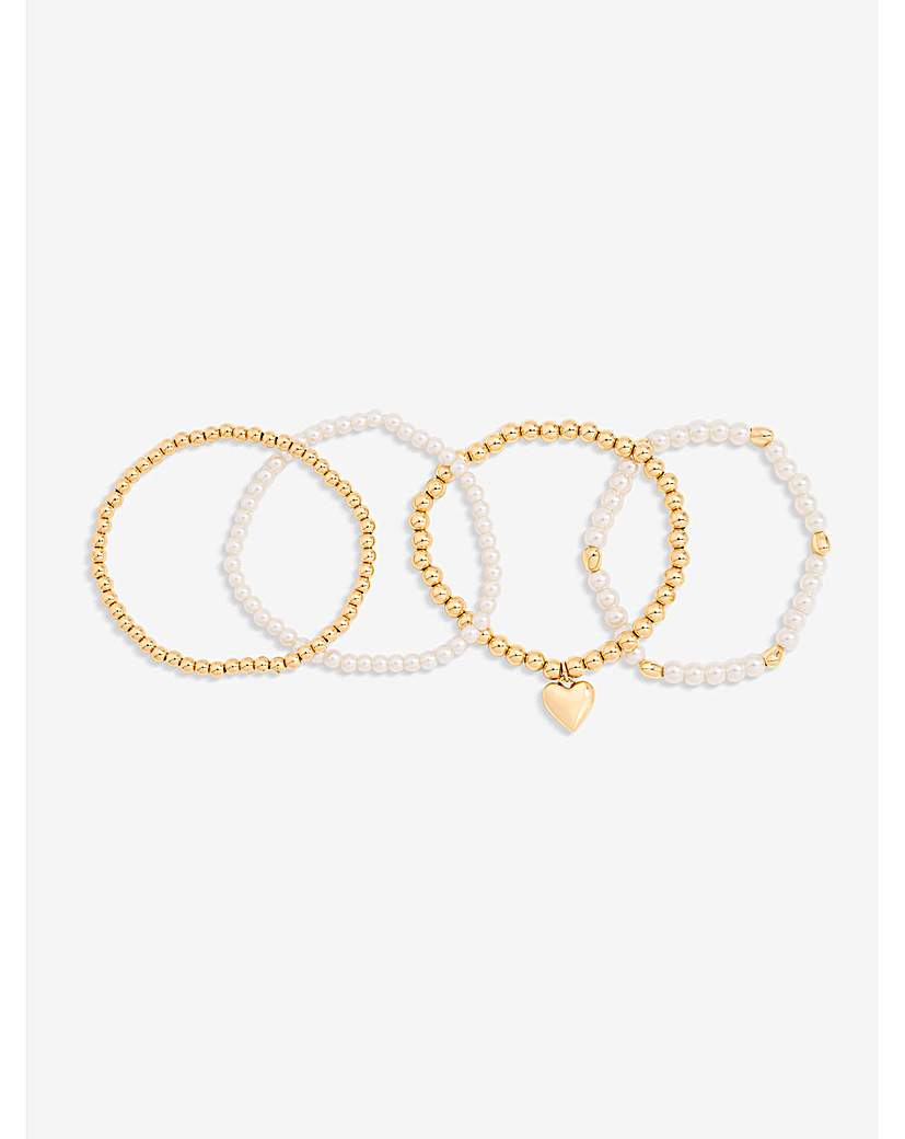 New In - Gold Pearl Heart Stretch Bracelets