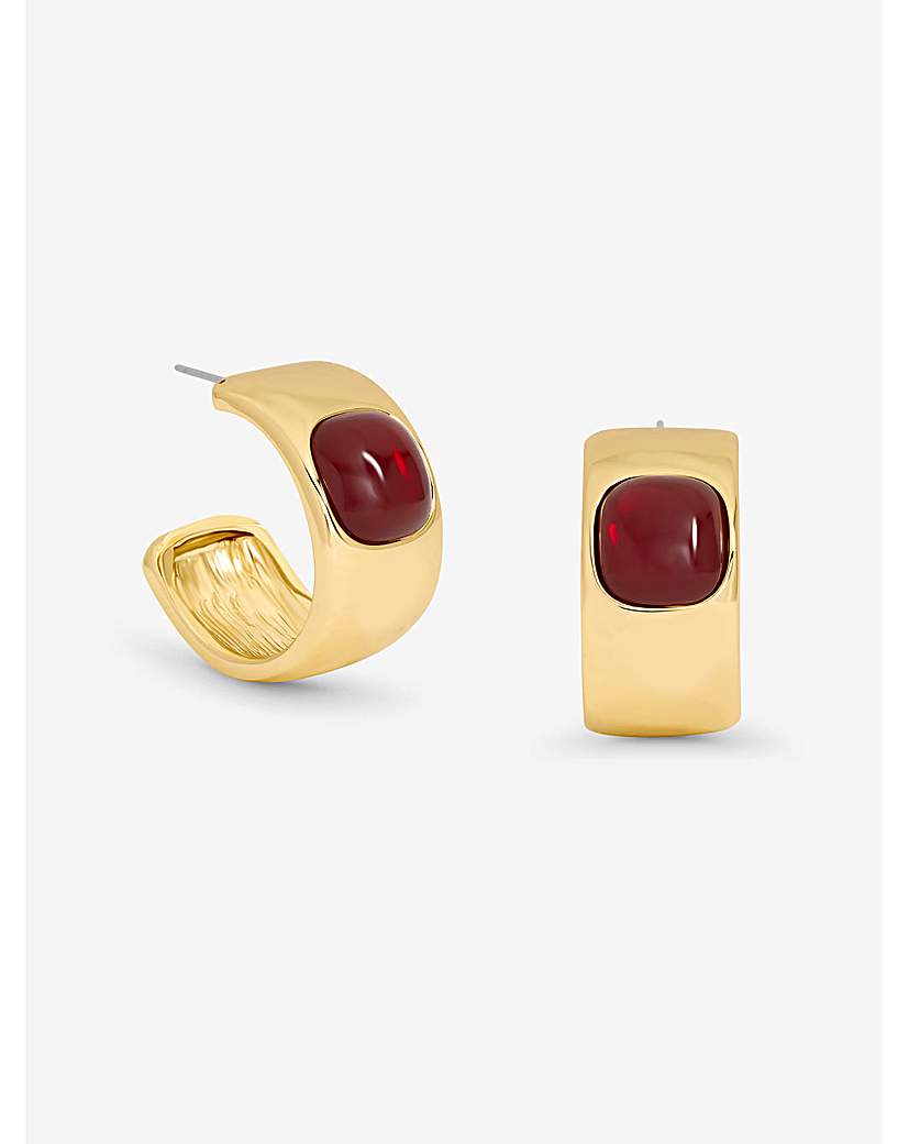 New In - Gold Polished & Red Resin Chubby Hoops