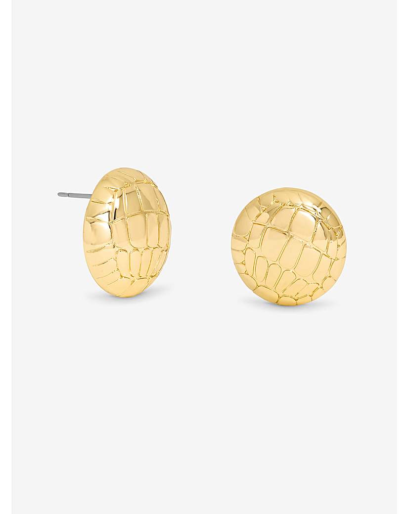 Gold Snake Textured Round Dome Earrings
