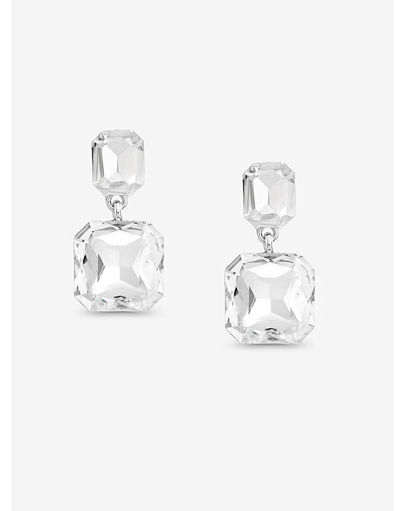 Silver Crystal Rectangle Drop Earrings