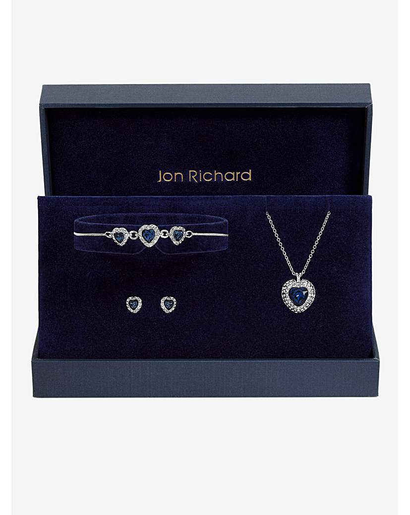 New In - Silver Plated Sapphire Heart Trio Set