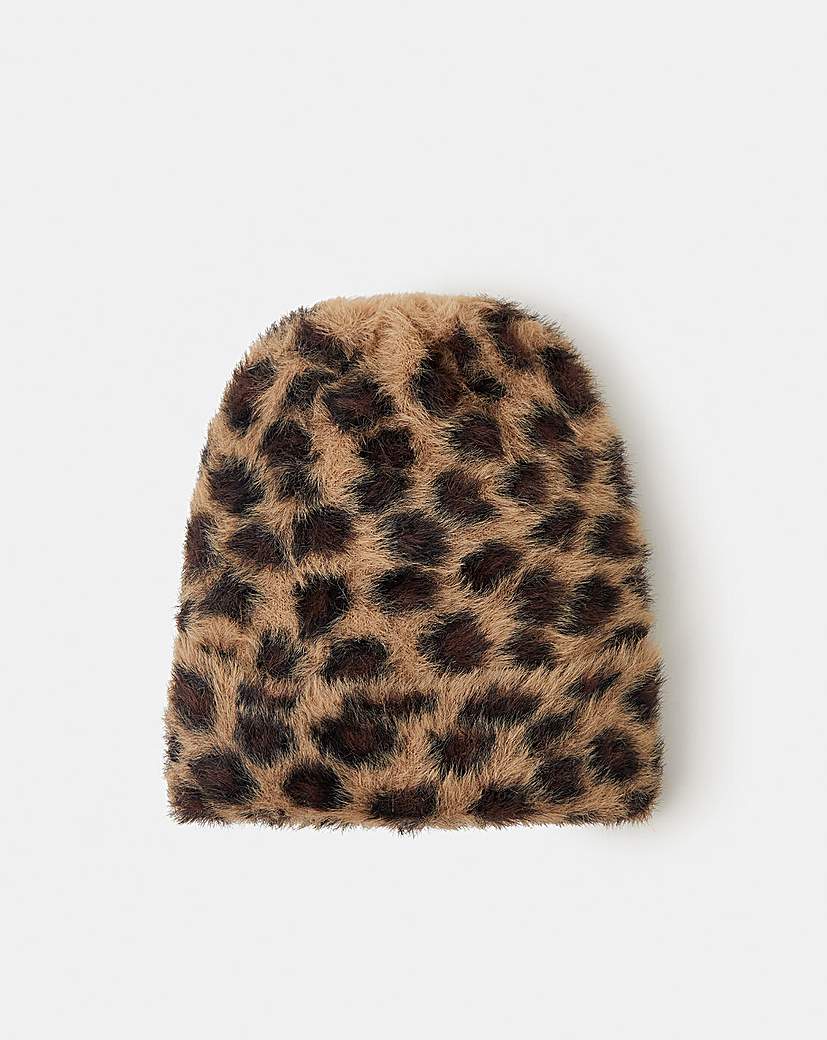 New In - Accessorize Fuzzy Leopard Print Beanie