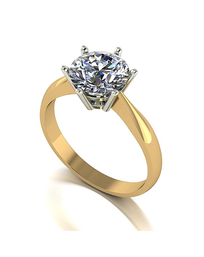 9ct Yellow Gold 2ct Moissanite Ring Yellow Gold - Moissanite - Size: R