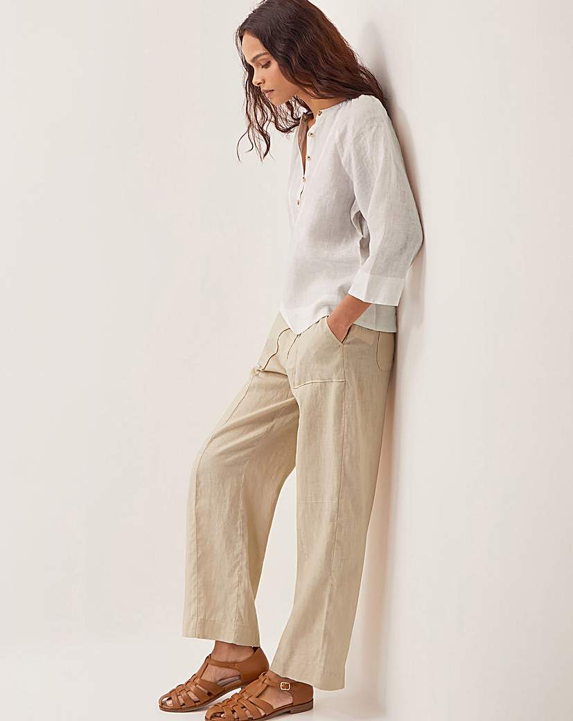 Monsoon Jolie Wide Leg Linen Trousers - Natural