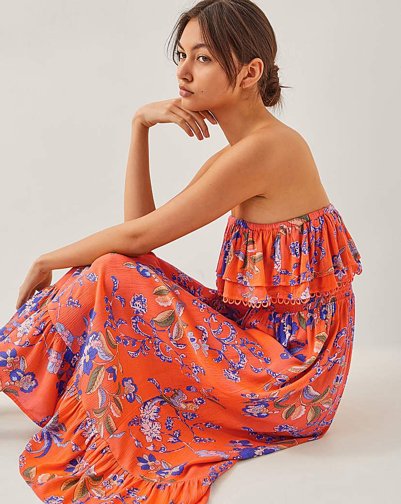 Monsoon Kaia Floral Frill Midi Dress
