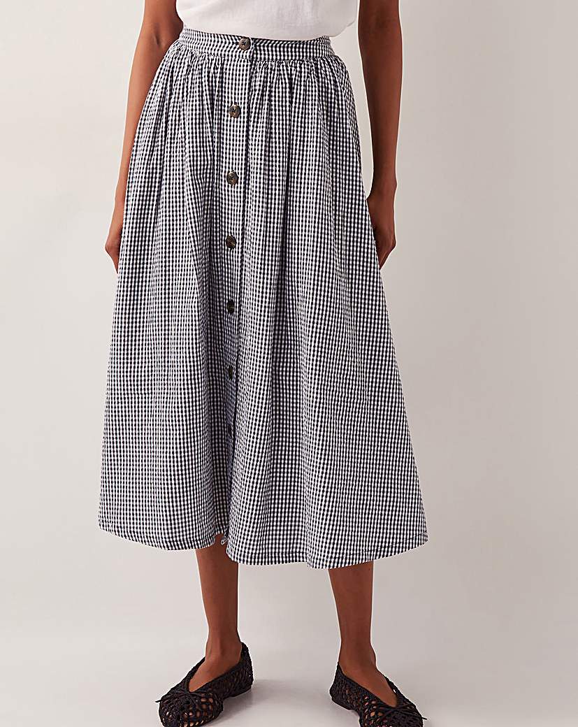 Monsoon Bea Gingham Button Midi Skirt