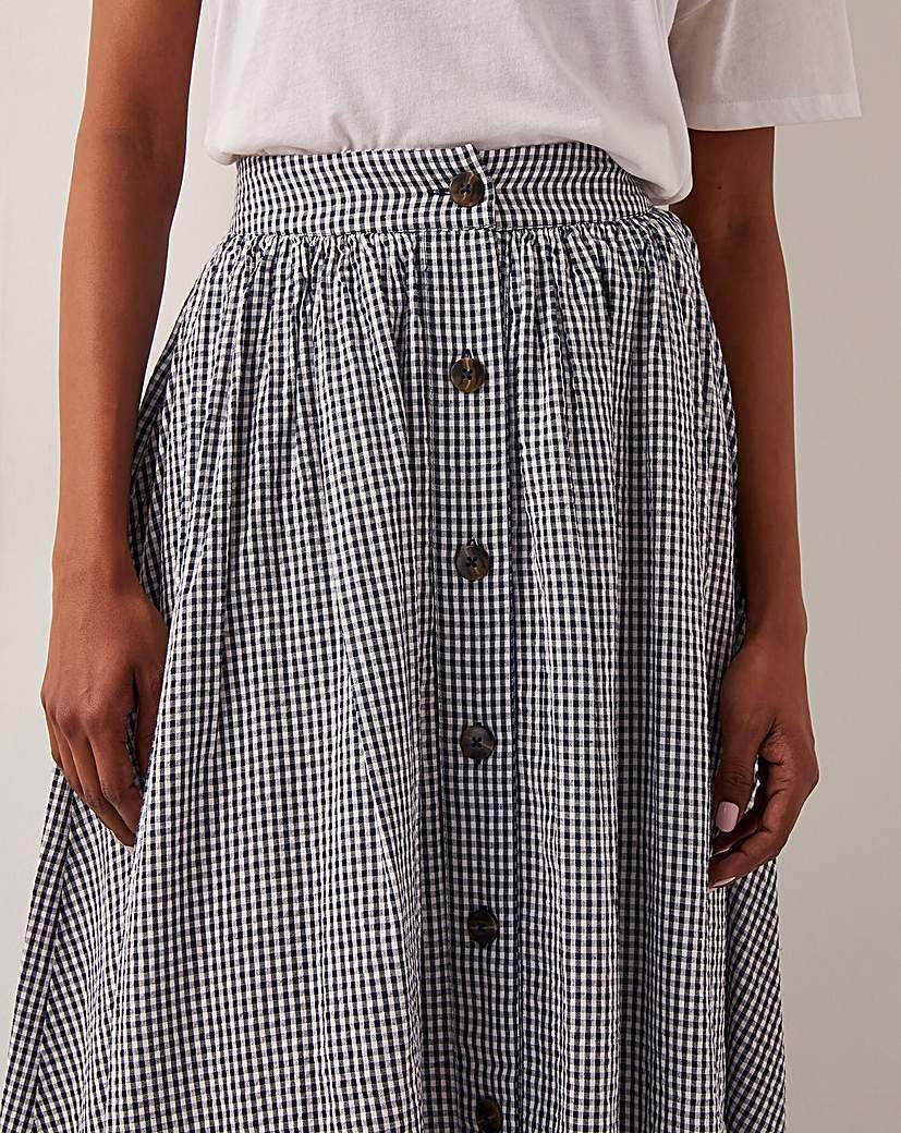 Monsoon Bea Gingham Button Midi Skirt