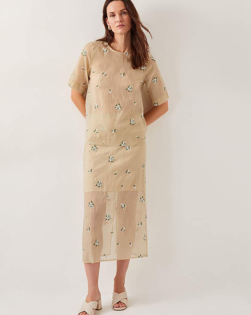 Monsoon Sacha Embroidered Midi Skirt