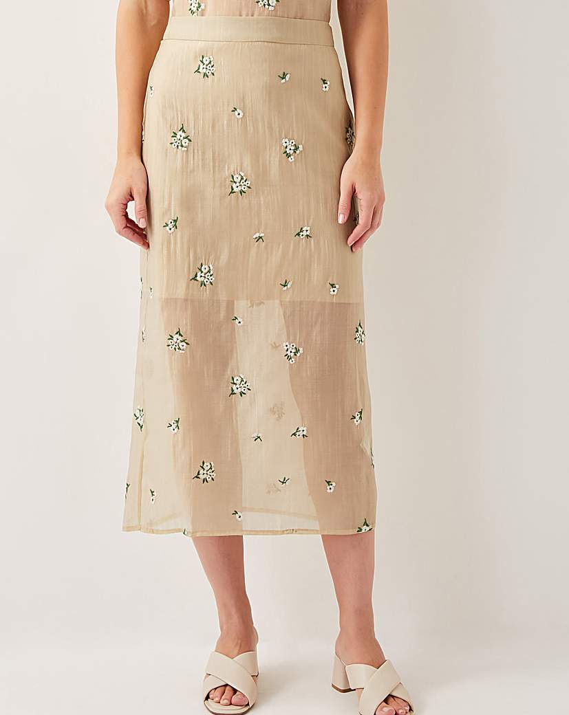 Monsoon Sacha Embroidered Midi Skirt